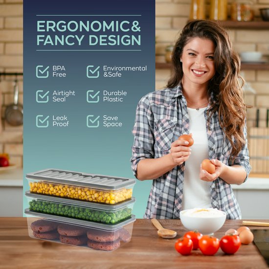 Soft Chef Fresh Box 12 pièces 1200 ml – Boîtes empilables pour congélateur et préparation de repas avec couvercle gris – Sans BPA, résistant au micro-ondes et au lave-vaisselle