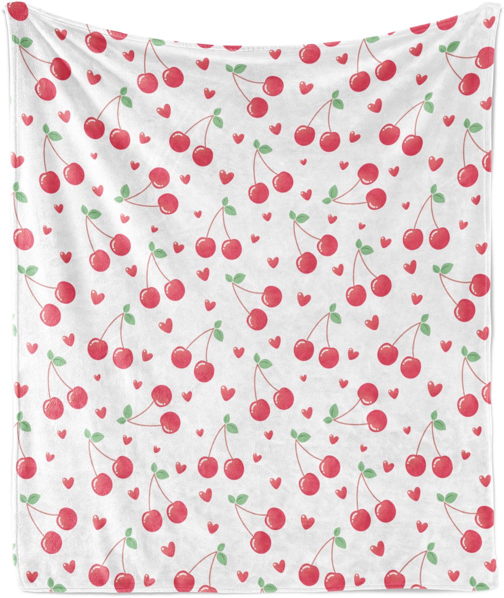 ABAKUHAUS Cherry Soft Flannel Fleece Deken, Zomerfruit en Hart, Gezellige Pluche Plaid, 125 x 175 cm, Koraalgroen