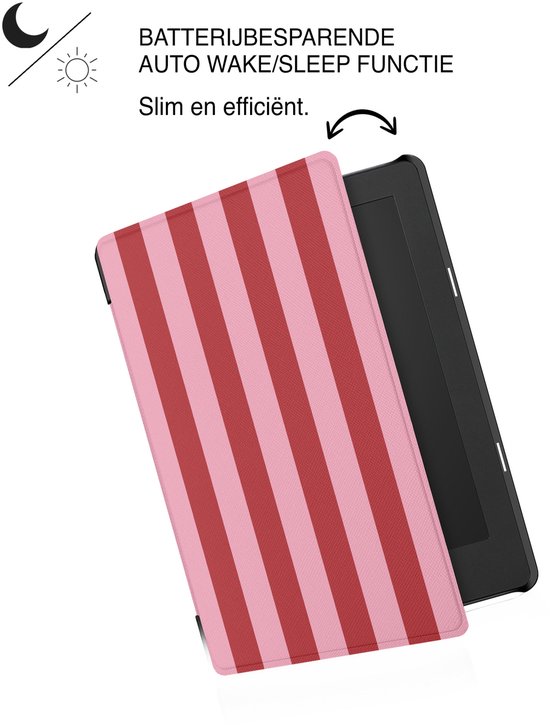 Lunso Geschikt voor Kobo Aura Edition 2 hoesje (6 inch) - Vegan Saffiano Leren Sleep Cover - Candy Floss van Lunso — afbeelding 3