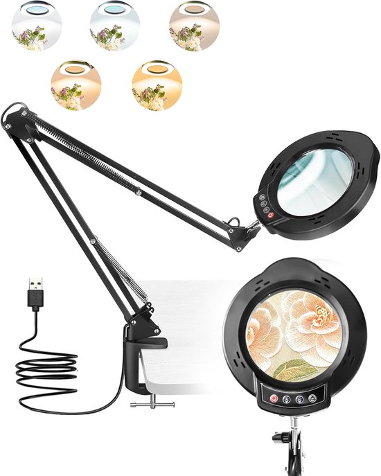 Vergrootglas met Klem - Vergrootlamp Tafelmodel - Gedetailleerd Werk - 10x Vergroting 84 LEDs - 31.6 x 27.4 cm - Zwart