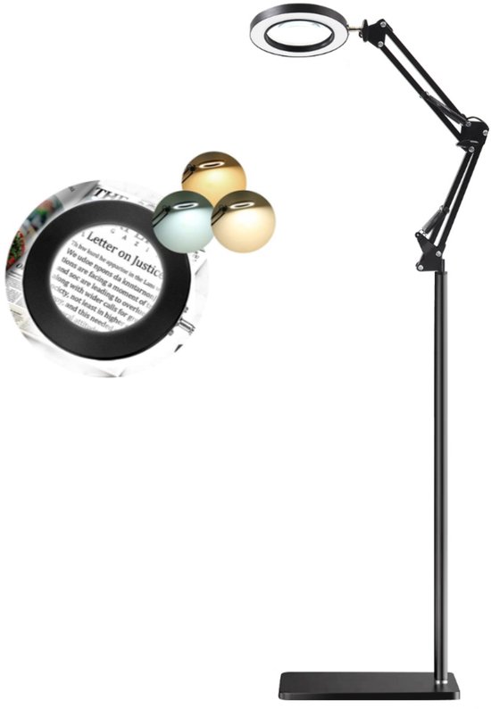 W&Z® Staande Loeplamp met LED-verlichting - Loep vergrootglas - 72 LEDs Leeslamp, Bureaulamp, Werklamp -10x vergroting - 130 cm - Dimbaar