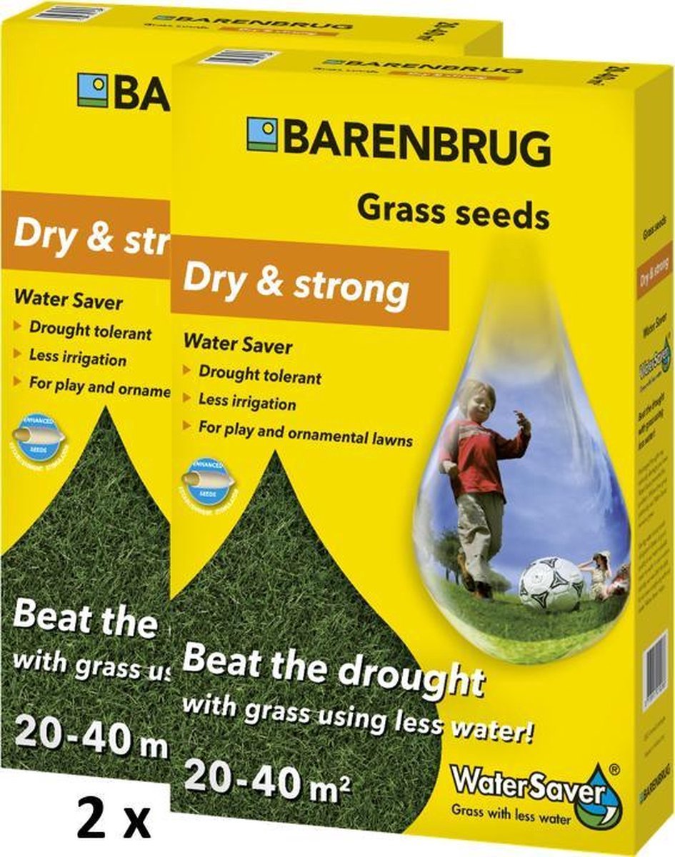 Barenbrug Dry & Strong (Water Saver) 2x 1kg - Ecologisch graszaad die minder bewatering nodig heeft - Diepe inworteling tot 60cm - Bevat rietzwenkgrassen