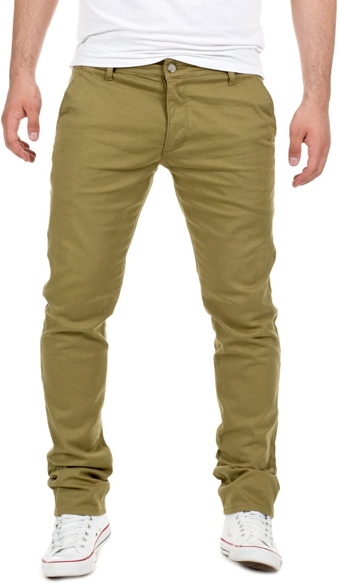 Yazubi Heren Chino Broek Dustin – Slim Fit – Katoen Stretch – Olijfgroen – 5-pocket