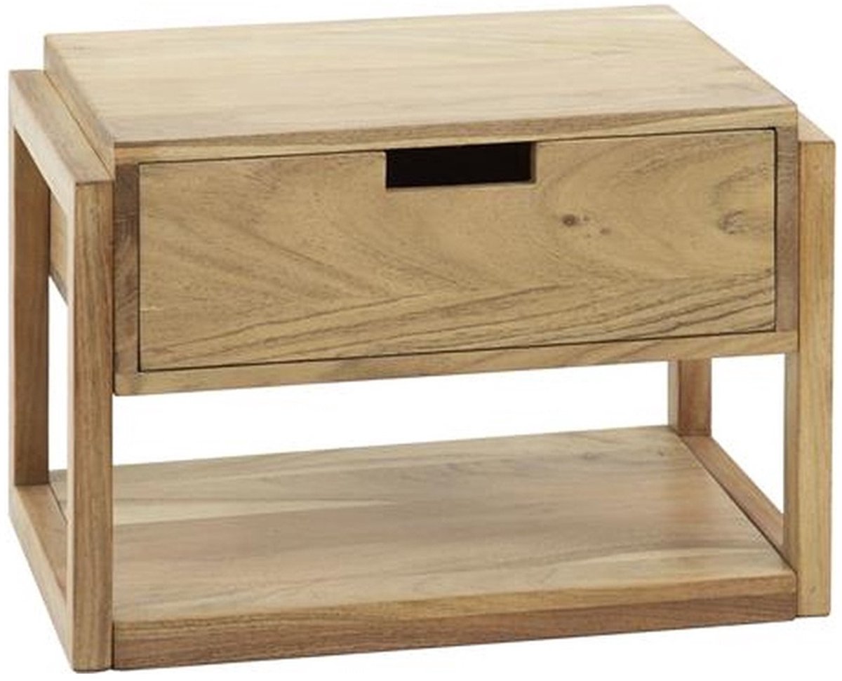 Nachtkastje Massief Acacia Houten Frame Zwevend 1 Lade