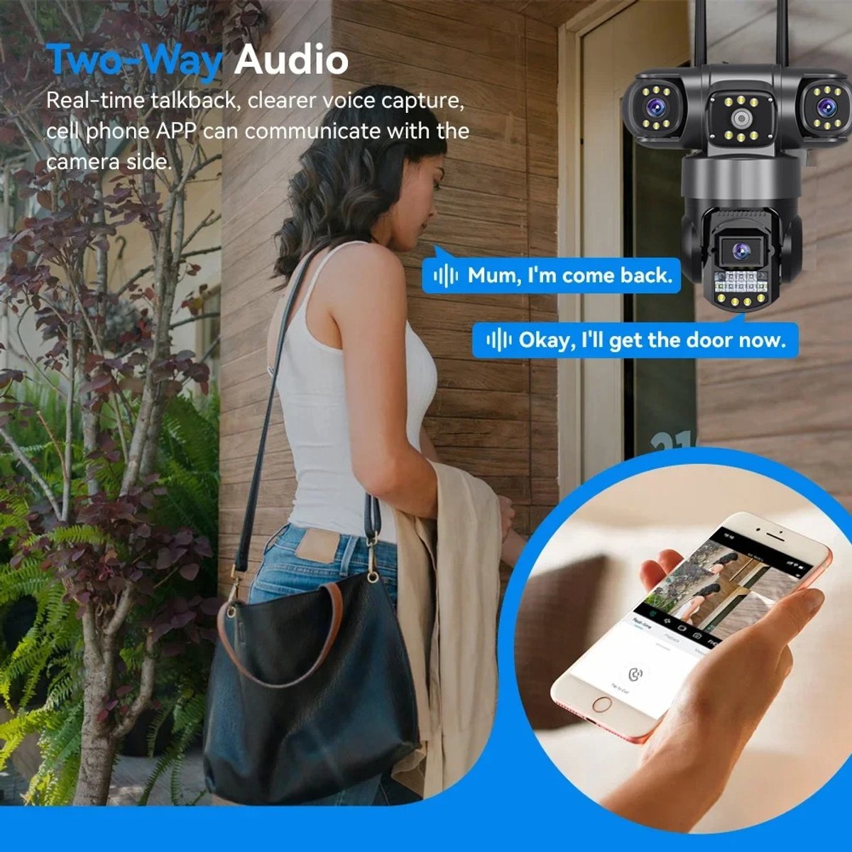 JAQZY Beveiligingscamera's - Met Drievoudige Lens - Wifi - 12MP-Resolutie - 360° Bewaking - 10x Digitale Zoom - Tweerichtings Audio – foto 4