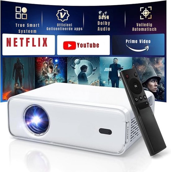 Mini Beamer Wit Draagbare Projector Full HD 1080p 4K Streaming HDR10 Dolby WiFi Bluetooth