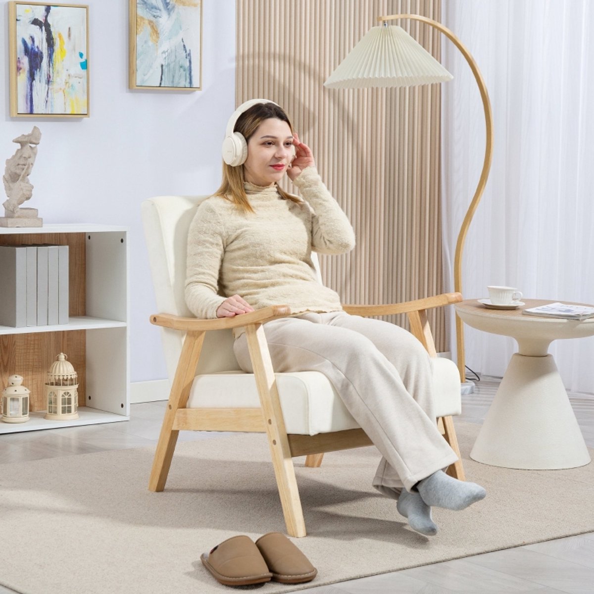 REDOM Fauteuil - Met Armleuningen En Gestoffeerde Zitting - Scandinavische Stijl - Voor Woonkamer - Polyester - Crèmewit - 65 x 80 x 83 cm Crème wit
