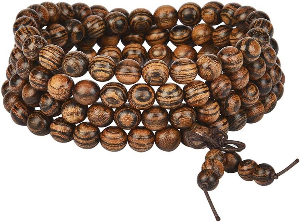 Houten Gebedssnoer - Meditatie Mala - Spirituele Beoefening - 108 Kralen - Elastisch - Natuurlijk Hout