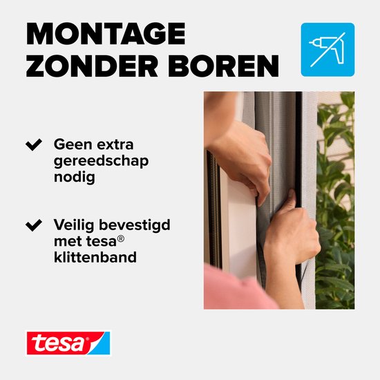 Montage zonder boren: veilig bevestigd met tesa klittenband.