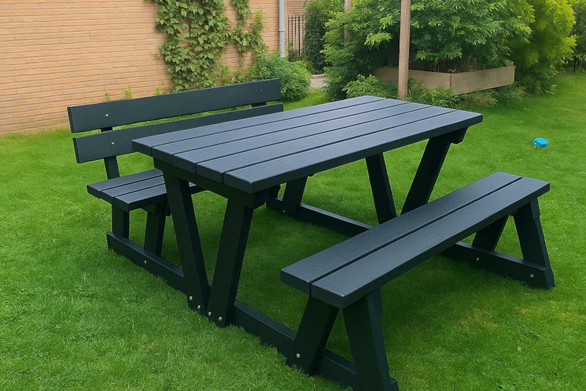 Rockwood® Picknicktafel Eik - Zwaar Kunststof - Ural Black (175kg) 1.80m Naturel