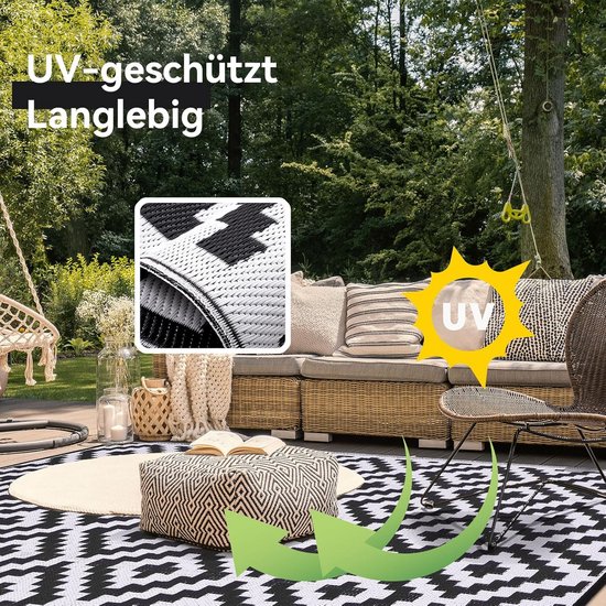 Buiten Tapijt - Terras Kleed - Tuin en Camping - Omkeerbaar en Wasbaar - 270x360 cm - Zwart Wit — afbeelding 5