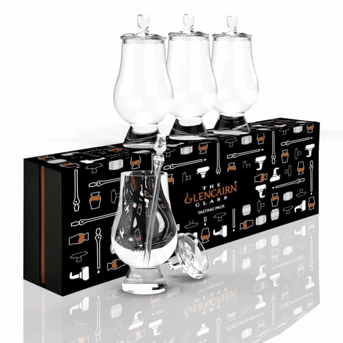 Proeverijset met 4 Whiskyglazen 4 Proeferijdoppen en 1 Pipette - Geschenkverpakking - Glencairn Crystal Scotland