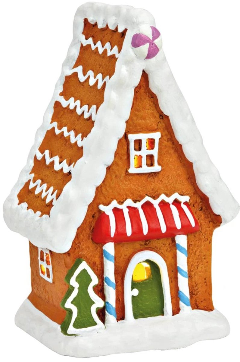 Peperkoekhuisje met LED - bruine terracotta - (B/H/D) 12x21x10cm - Wurm