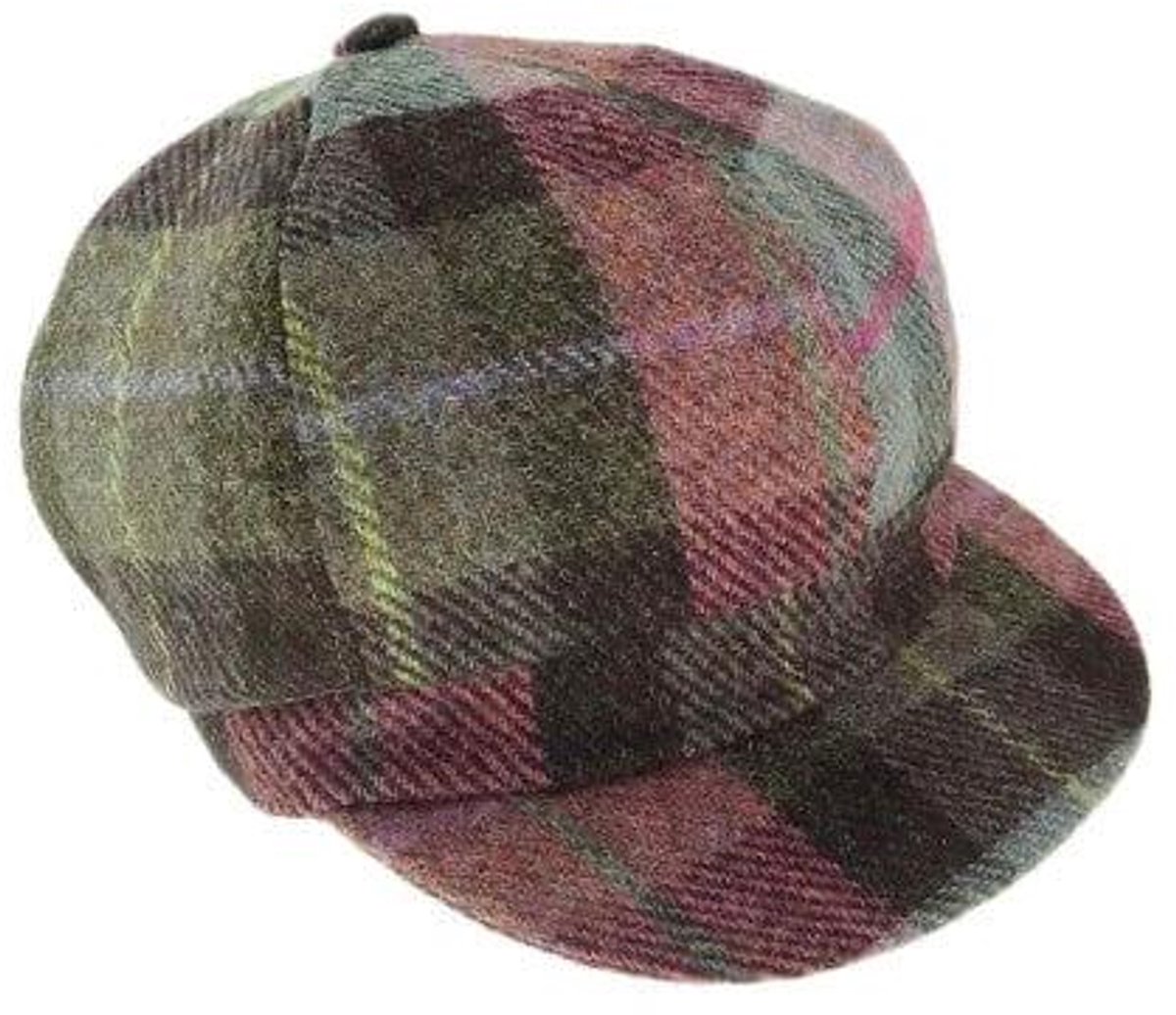 Dames Cap Gedempt Groen & Paars Tartan - one size - Harris Tweed - Glen Appin of Scotland