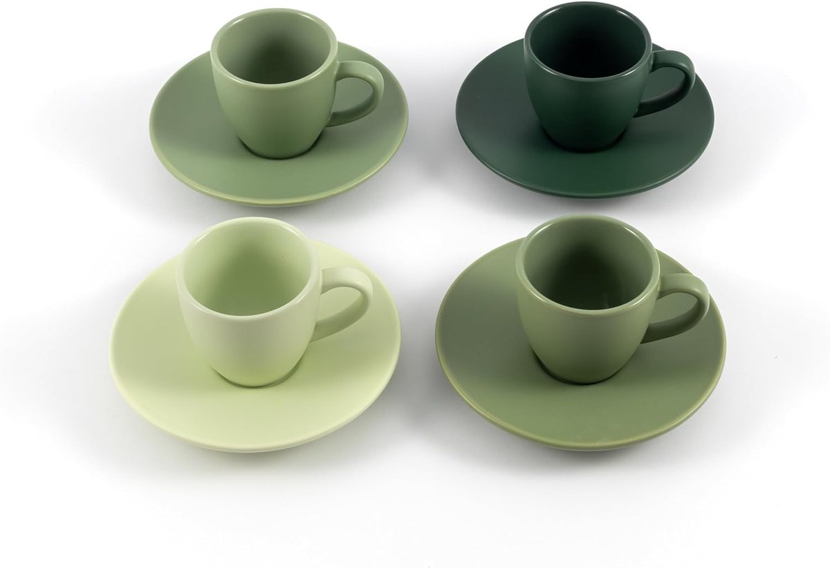 Espresso Kopjes - Koffie Kopjes - Koffie Moment - Handgemaakt Steengoed - 75 ml - Mat Groen