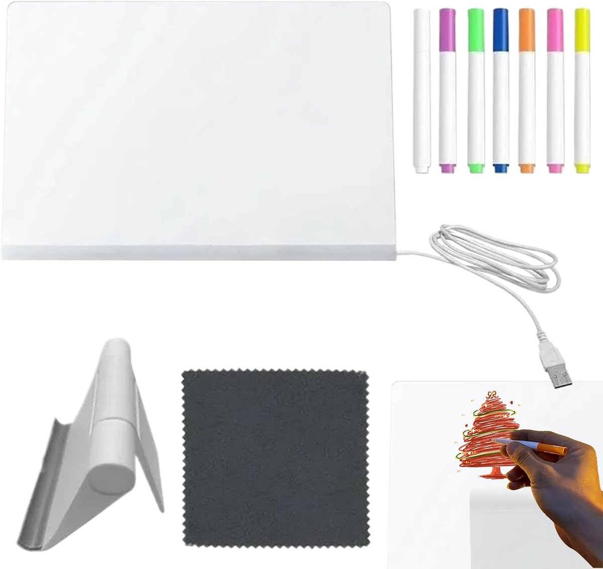 Lichtgevend Tekentablet - LED Schrijfbord - Creatief Leren - Inclusief 7 Kleur Stiften - 30x20 cm