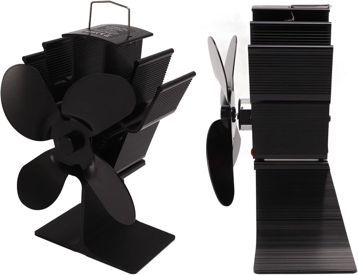 Warmte Aangedreven Ventilator - Kachel Ventilator - Efficiënte Warmte - Zonder Batterijen - 21x18x12 cm - Zwart