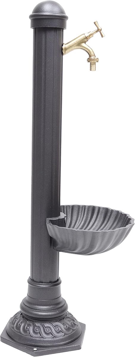 Kolomfontein met kuip - Tuinfontein - Decoratieve waterelement - Lichtgewicht aluminium constructie - Hoogte 86cm - Antraciet