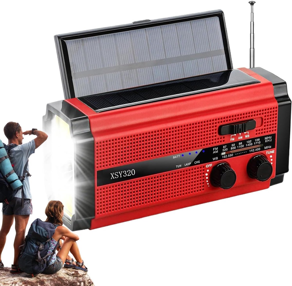 Weerradio Oplader - Noodradio Zaklamp - Veilig Buiten - 5000mAh Accu - Compact - Rood