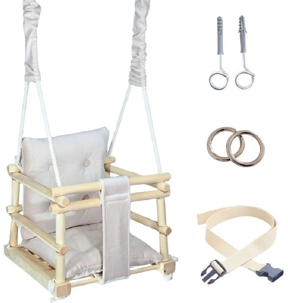 LuMali Kinderschommel 3 in 1 Beige - Baby Schommel - Baby swing -Schommel die Meegroeit met je Kindje — afbeelding 2