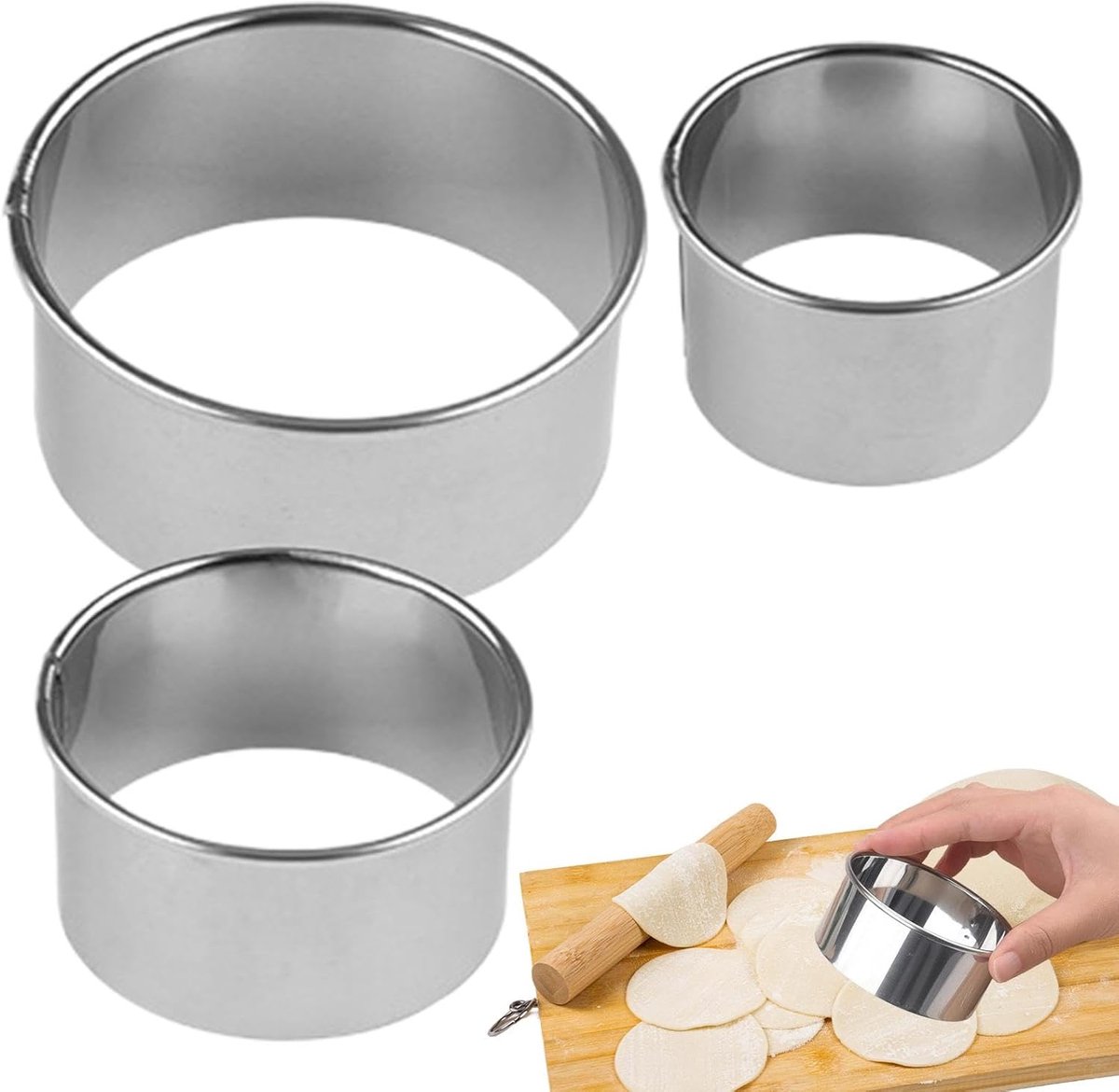Ronde Koekensnijder - Deeg Snijder - Bakken & Knutselen - Roestvrij Staal - 3 Maten Set