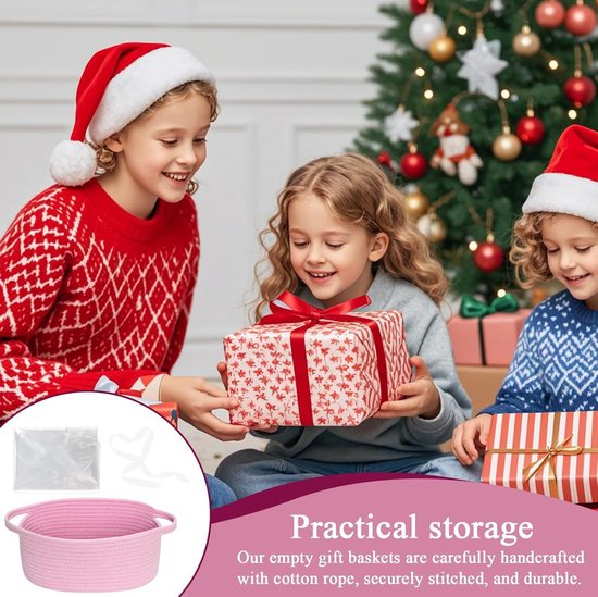 Katoenen Opbergmanden - Babymand Organizer - Babykamer Opbergen - Met Handgrepen - 21x13x13cm - Roze — afbeelding 5