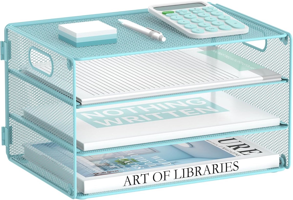 Brievenlade Organizer - Papier Lades - Bureau Opbergen - Met Handvat - 33x23x19 cm - Lichtblauw