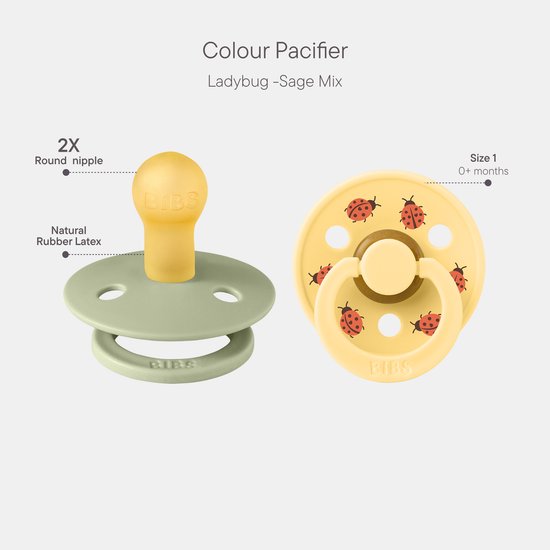 BIBS Colour Studio Speen verpakking van 2 stuks. BPA-vrij, Ronde speen. Natuurlijk rubberlatex, Gemaakt in Denemarken, Maat 1 (0-6 maanden), Sage / Pale Butter van Merkloos — afbeelding 2