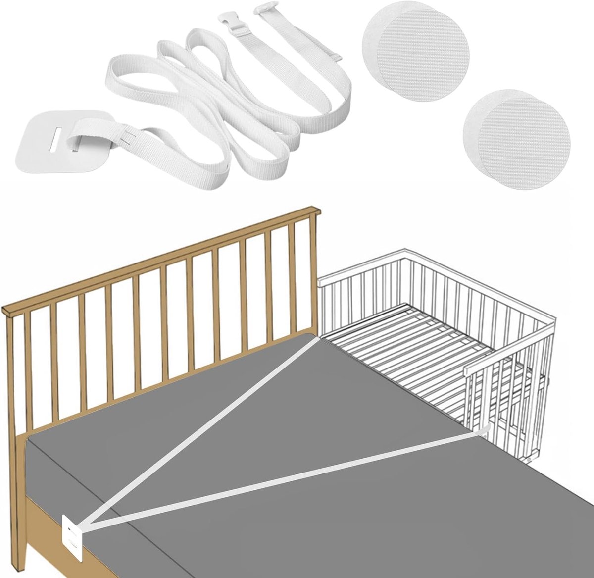 Babybed Riem - Wieg Bevestiging - Veilig Slapen - Verstelbaar 8 Meter - 2.6cm Breed - Wit - afbeelding 1