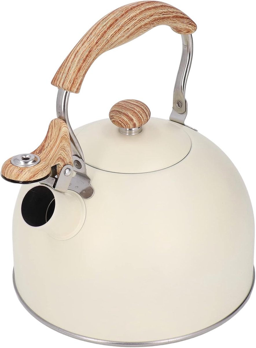 Fluitketel RVS - Theeketel Theepot - Water Koken - Ergonomisch Handvat - 25 Liter - Beige