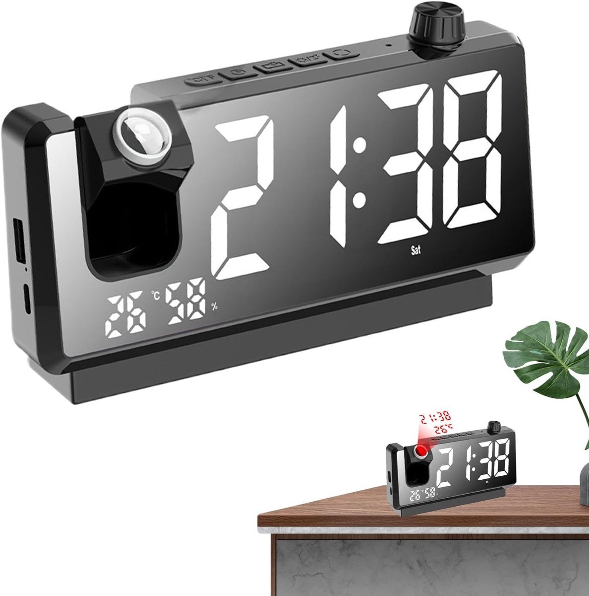 Projectiewekker - Digitale Klok - Slaapkamer - Automatische Helderheid - 18.6cm Lengte