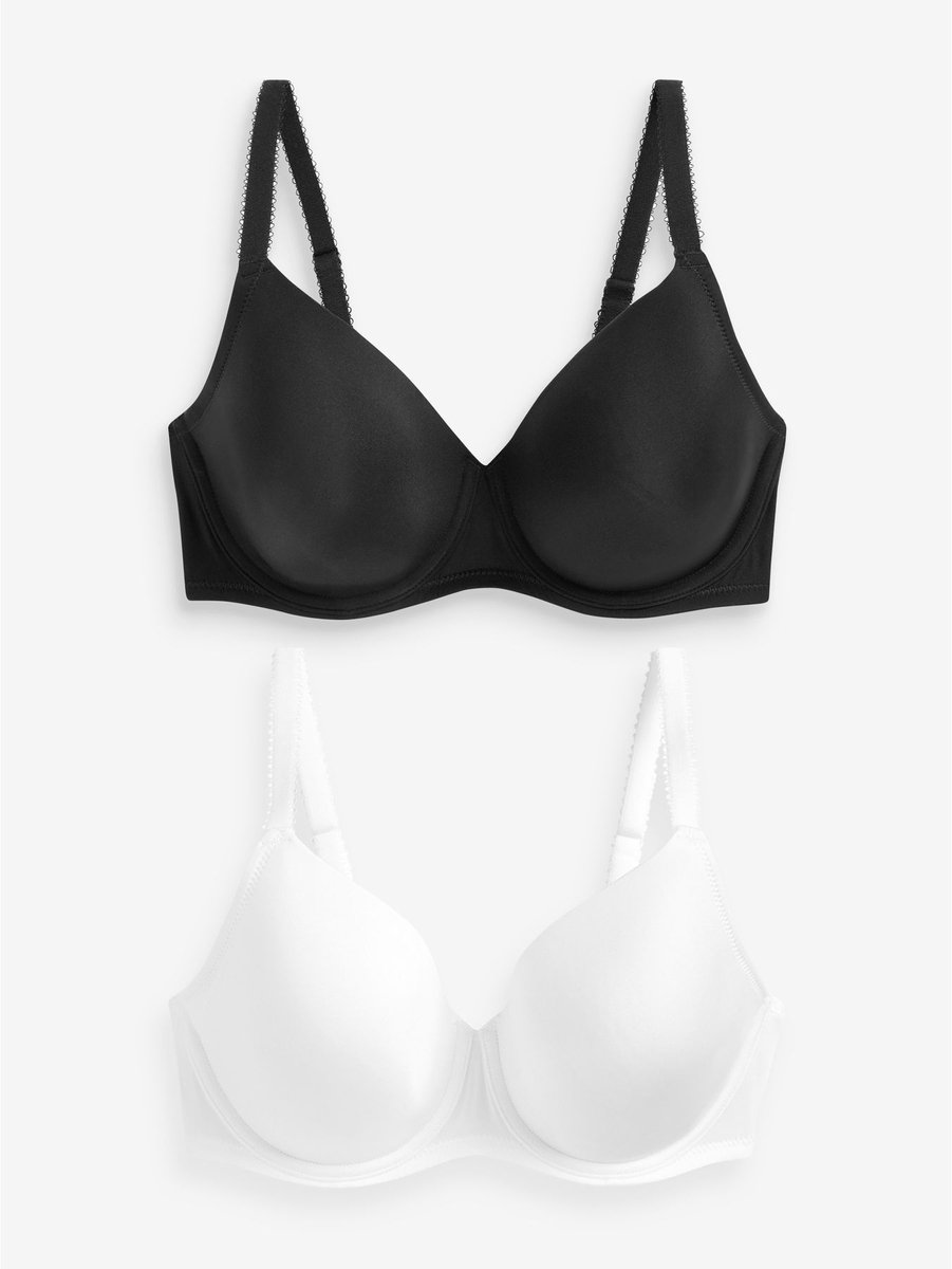 Next - Dames - Set van 2 gladde DD+ T-shirtbeha's met lichte vulling en volledige cups - Zwart