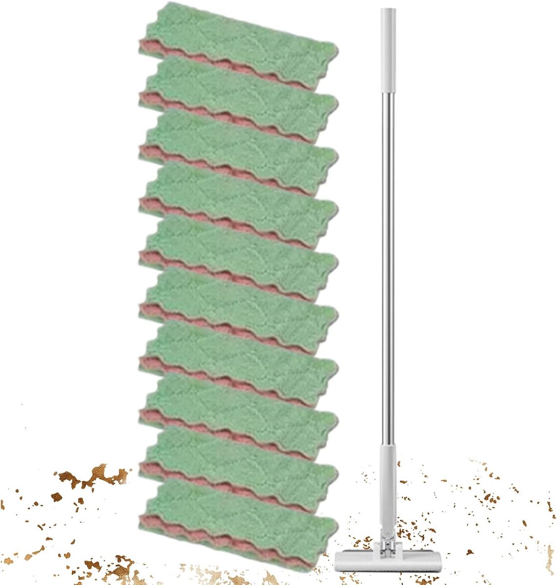 Kleine Zwabber - Mini Mop - Vloer Schoonmaken - Met 10 Doeken - 115 cm Lengte - Wit Paars