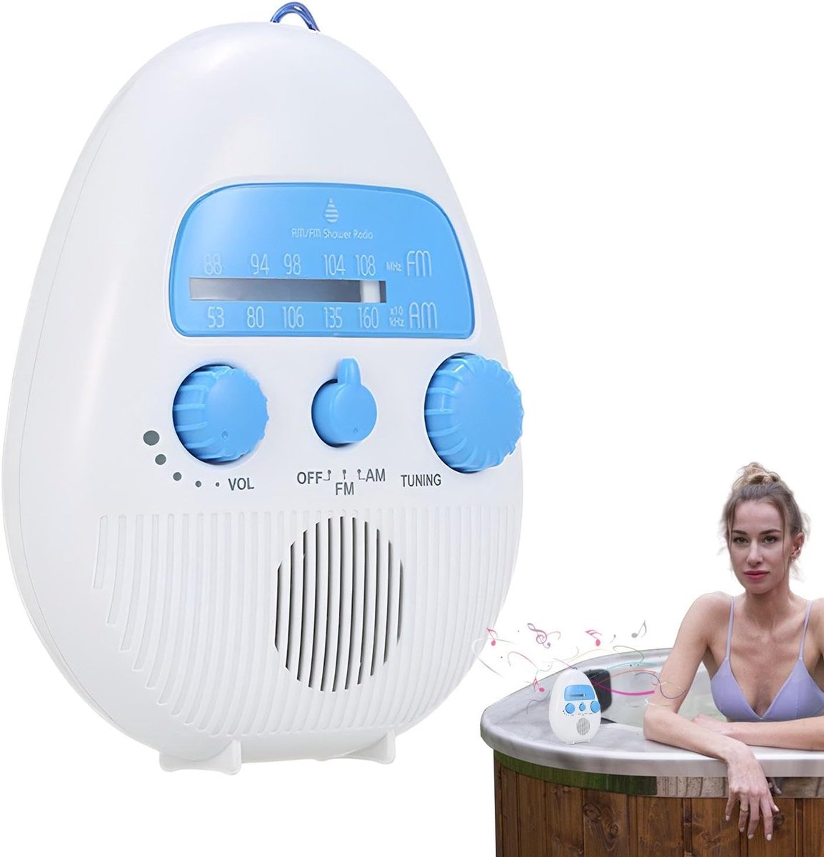Draagbare Radio - AM FM Ontvanger - Douche Gebruik - Waterdicht ABS Materiaal - 11.9x5.5x15cm - Wit