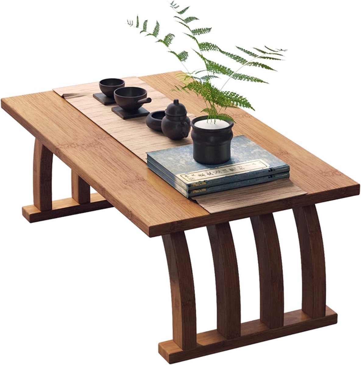 Lage Houten Tafel - Zen Salontafel - Woonkamer Decoratie - Opvouwbaar Ontwerp - 60x37x31cm - Bruin