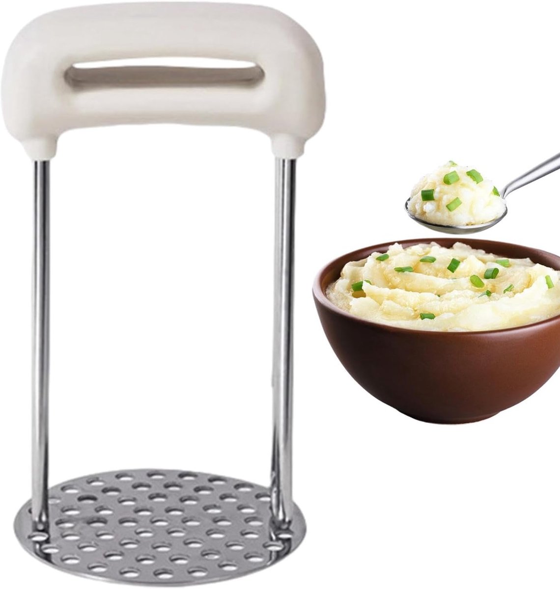 Aardappelstamper - Keukenstamper - Aardappelen Purere - Roestvrij Staal - Wit