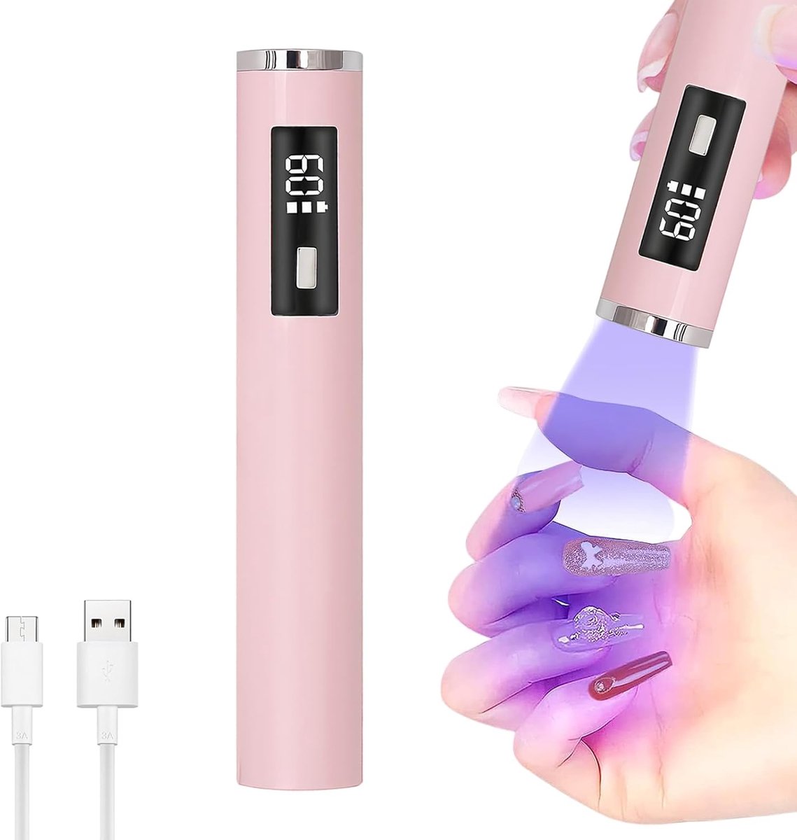 Mini UV LED Nagellamp Draadloos Oplaadbaar voor Gel Nagellak met Timer LCD Scherm