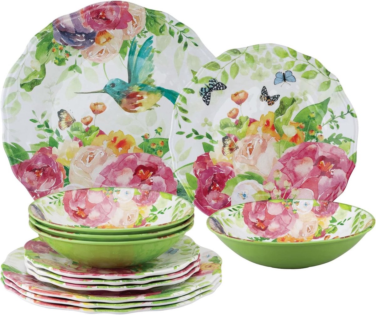12-delig Melamine Servies Set voor 4 Personen met Rozentuinprint