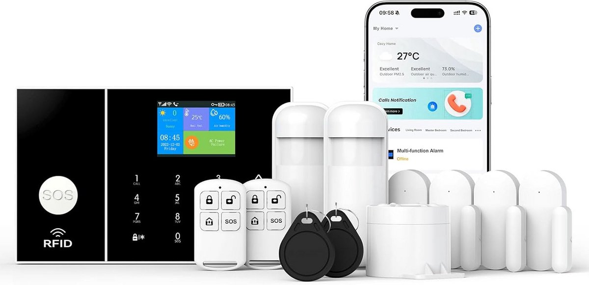 Draadloos Smart Thuis Alarmsysteem met WiFi en GSM Ondersteuning - Complete Beveiligingskit
