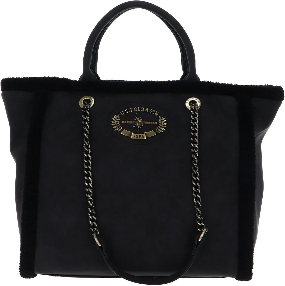 Grote shopper schoudertas met teddybontlook details en ritssluiting