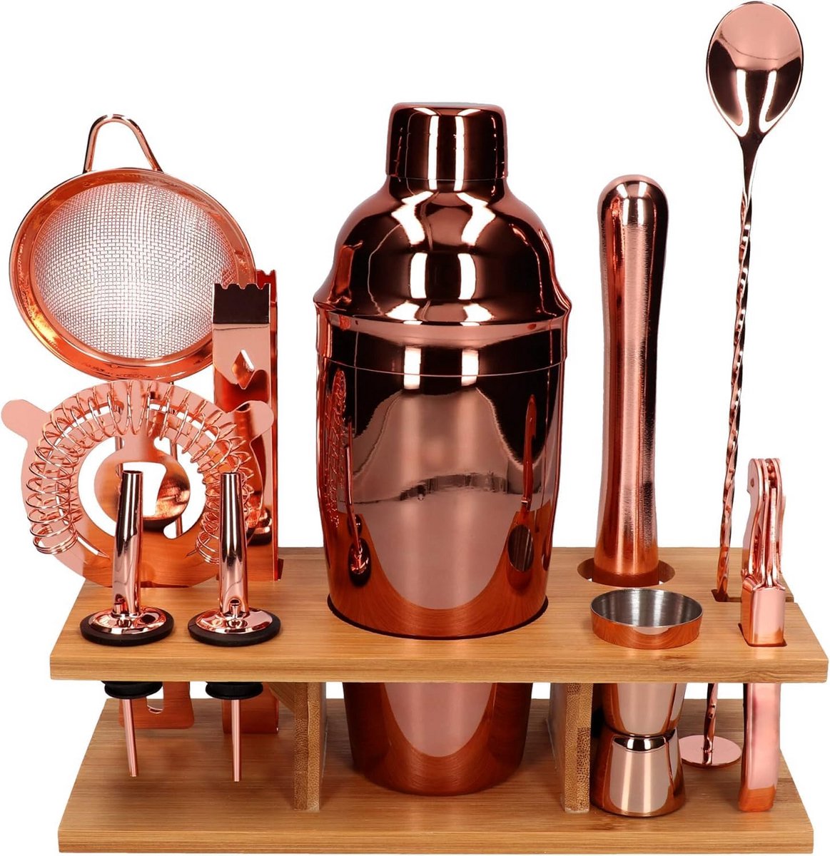 Professionele Cocktail Shaker Set - 11-delig RVS Bar Set met Koperen Afwerking