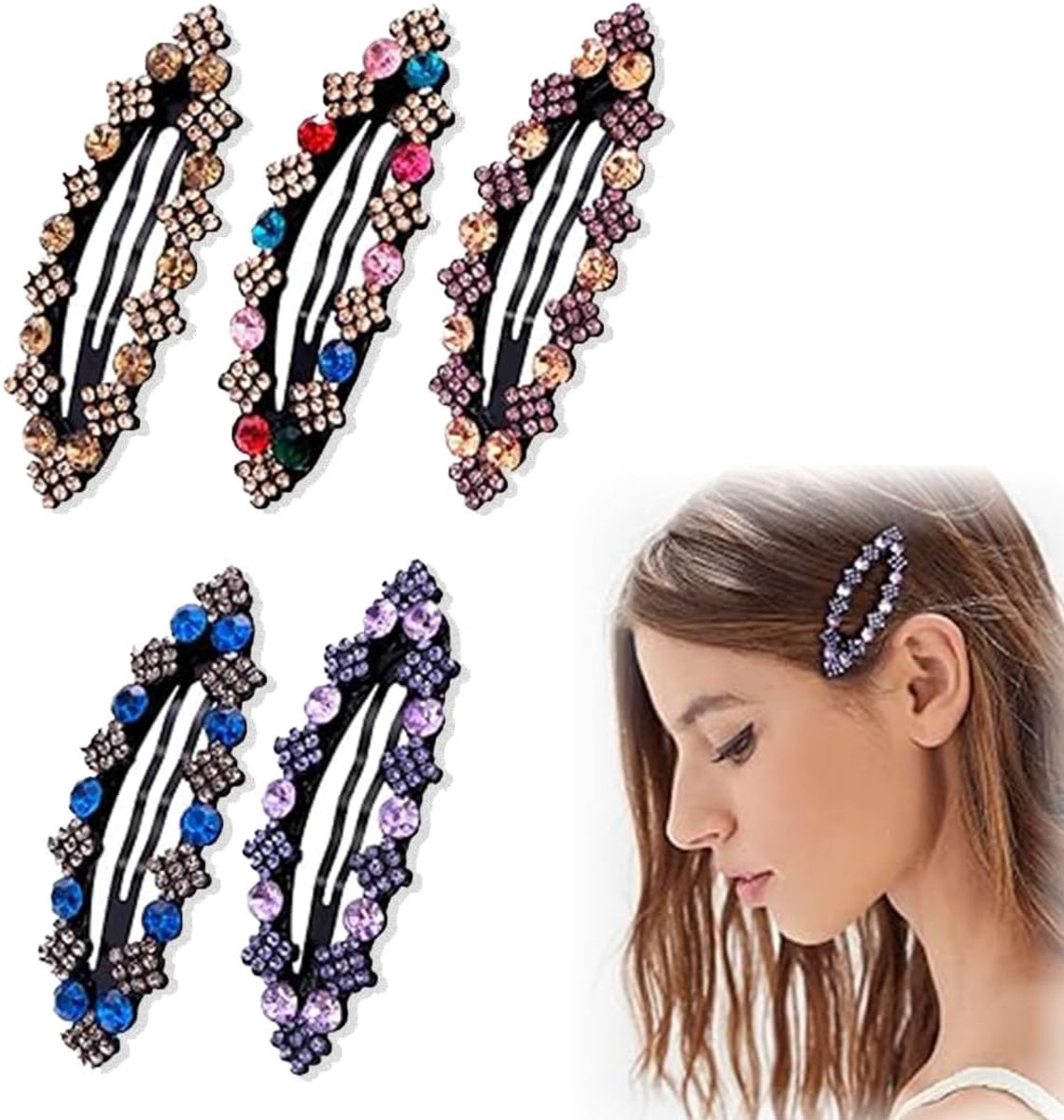 Set van 5 Elegante Haarspeldjes met Kristal en Steentjes voor Dames