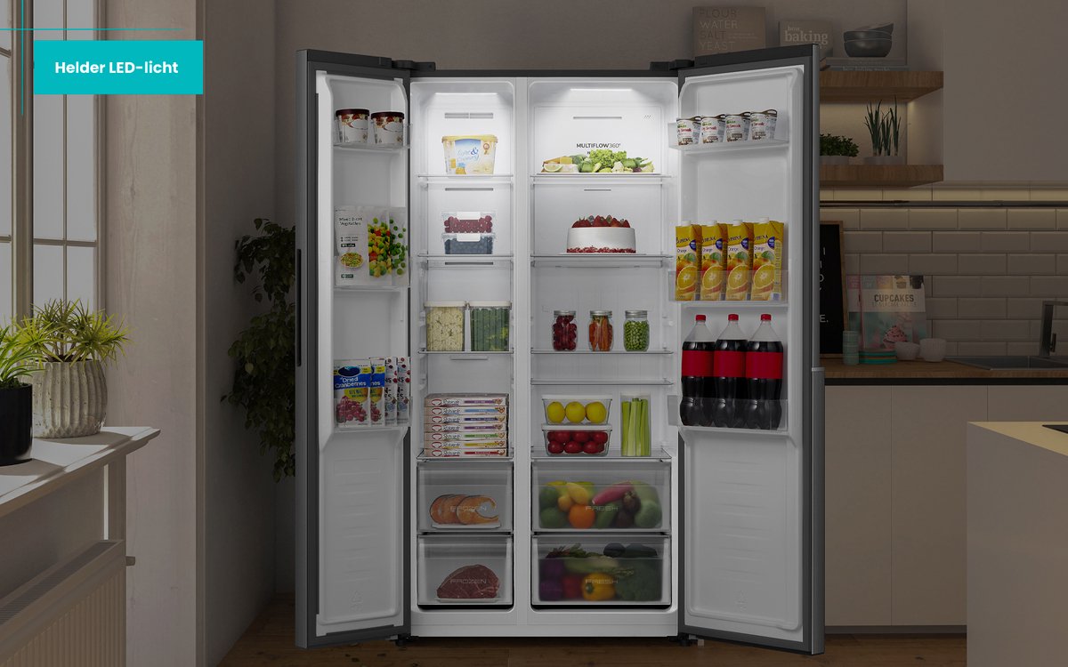 ETNA AKV5178IRVS - Amerikaanse koelkast - No-Frost - 178 cm hoog - 528 liter - Energielabel E - Invriesvermogen 10 kg/24u - Geluidsniveau 40 dB - LED Display - IJs- en waterdispenser - SuperCool - FastFreeze - Deuralarm - Multi Airflow – EnergySaving — afbeelding 7