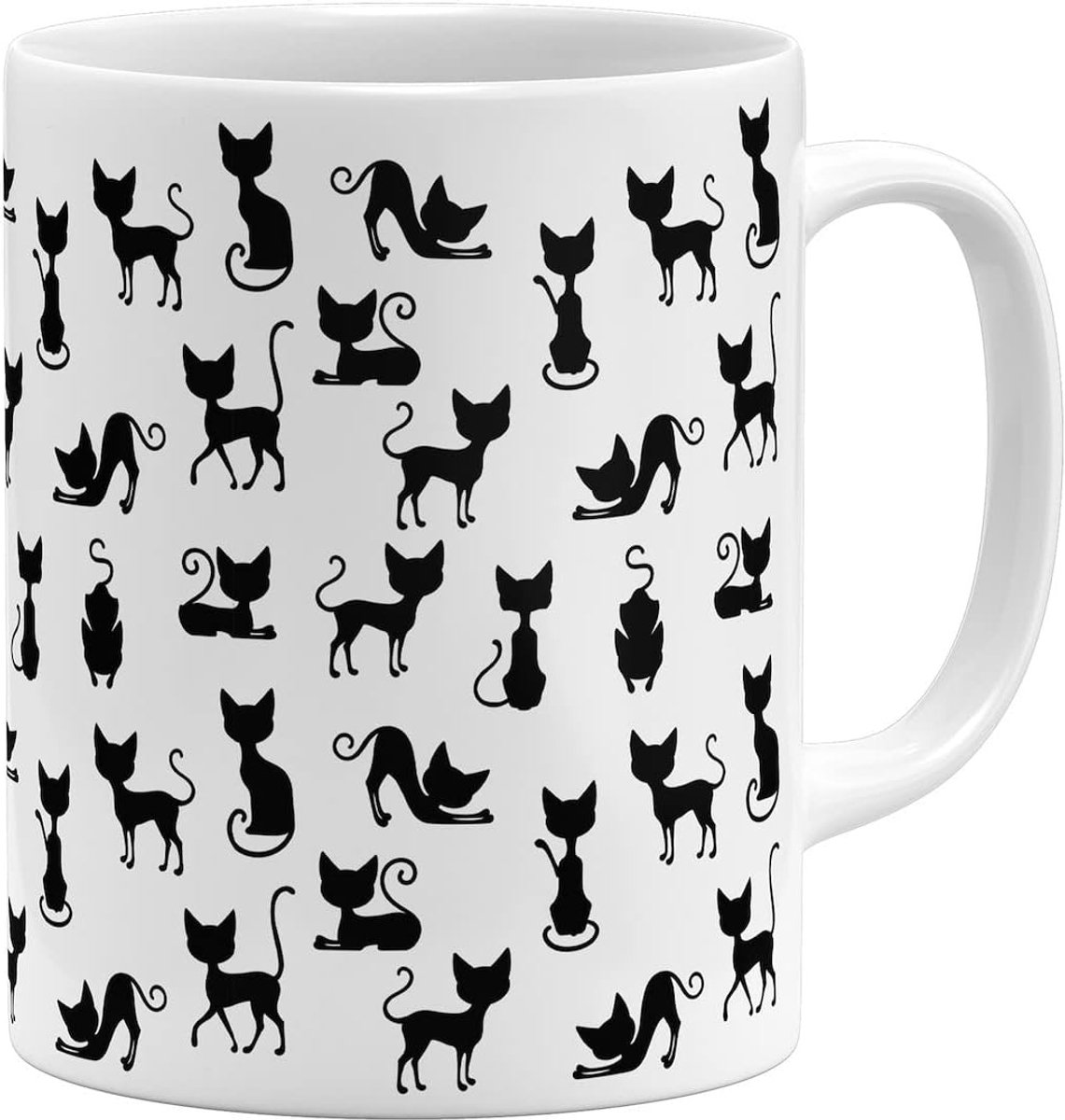 Schattige Keramische Koffiemok met Zwarte Kattenprint - Wit - 325 ml
