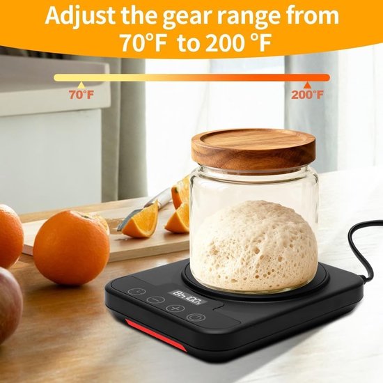 Warmhoudmat - Fermentatieverwarmer - Zuurdesem - Zuurdesem starter mat - Temperatuurregelbereik 21-43°C - Nauwkeurigheid 0.5°C - Timerfunctie 0-24 uur - Intelligent geheugen - Zwart — afbeelding 3