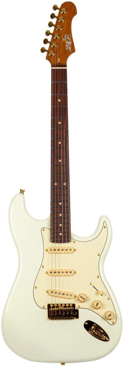JET JS-380 OW G S-style Elektrische Gitaar SSS Alnico V Tremolo Goud Hardware Rosewood Toets Wit