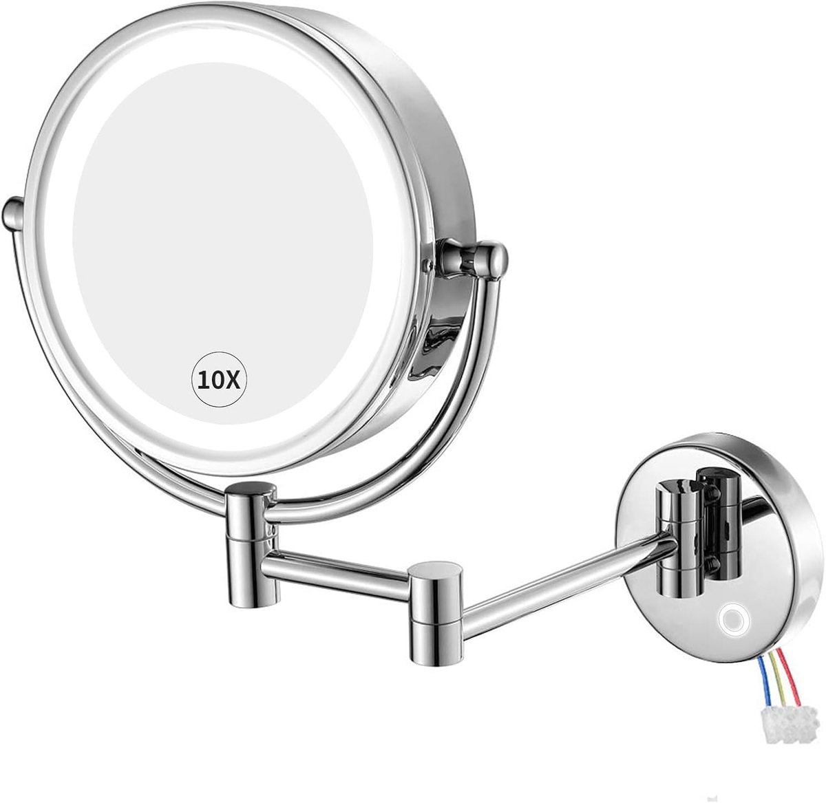 Wandspiegel Make-up met 3 Lichtstanden en 10x Vergroting - Dimbare LED & Uitschuifbare Arm