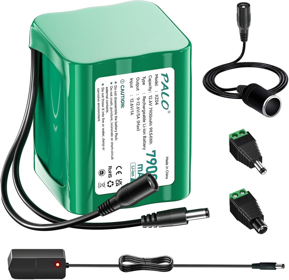 Oplaadbare 12.6V 7900mAh DC Batterij voor 12V Apparaten met Oplader en Auto-adapter