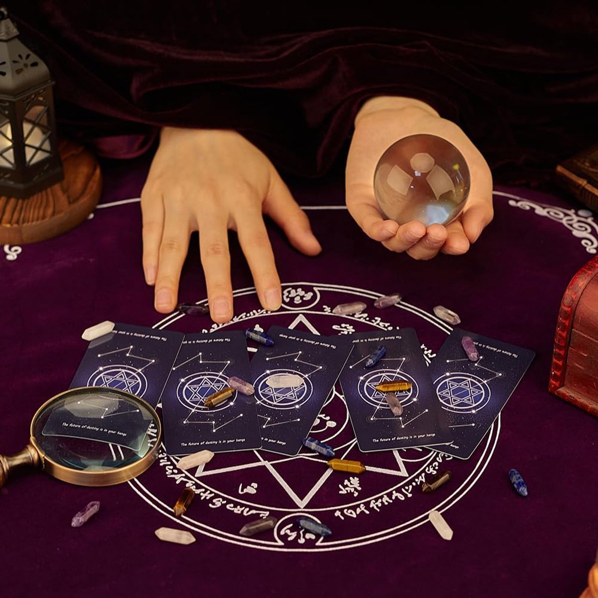 Luxe Fluister Tarot Tafelkleed met Pentagram en Kaartentas - Waarzeggerij Set