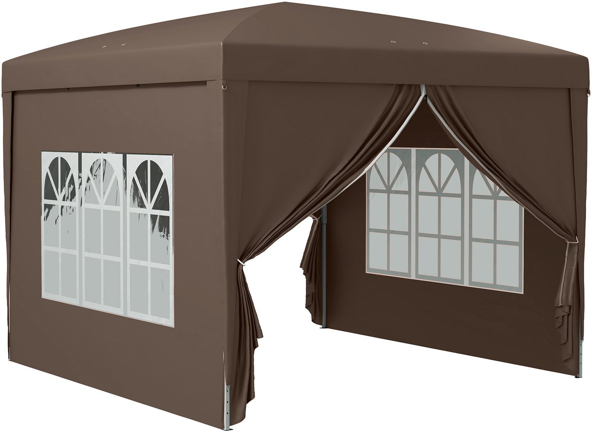 Wishdor - Opvouwbaar Paviljoen - Met 4 Afneembare Wanden - Voor Buiten - Polyester - Koffiebruin - 2,95 x 2,95 x 2,58 m